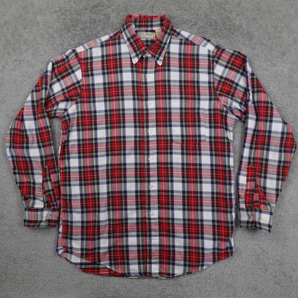 Vtg LL Bean Shirt Men M Red White Plaid Flannel Button Down 100% Cotton USA Made